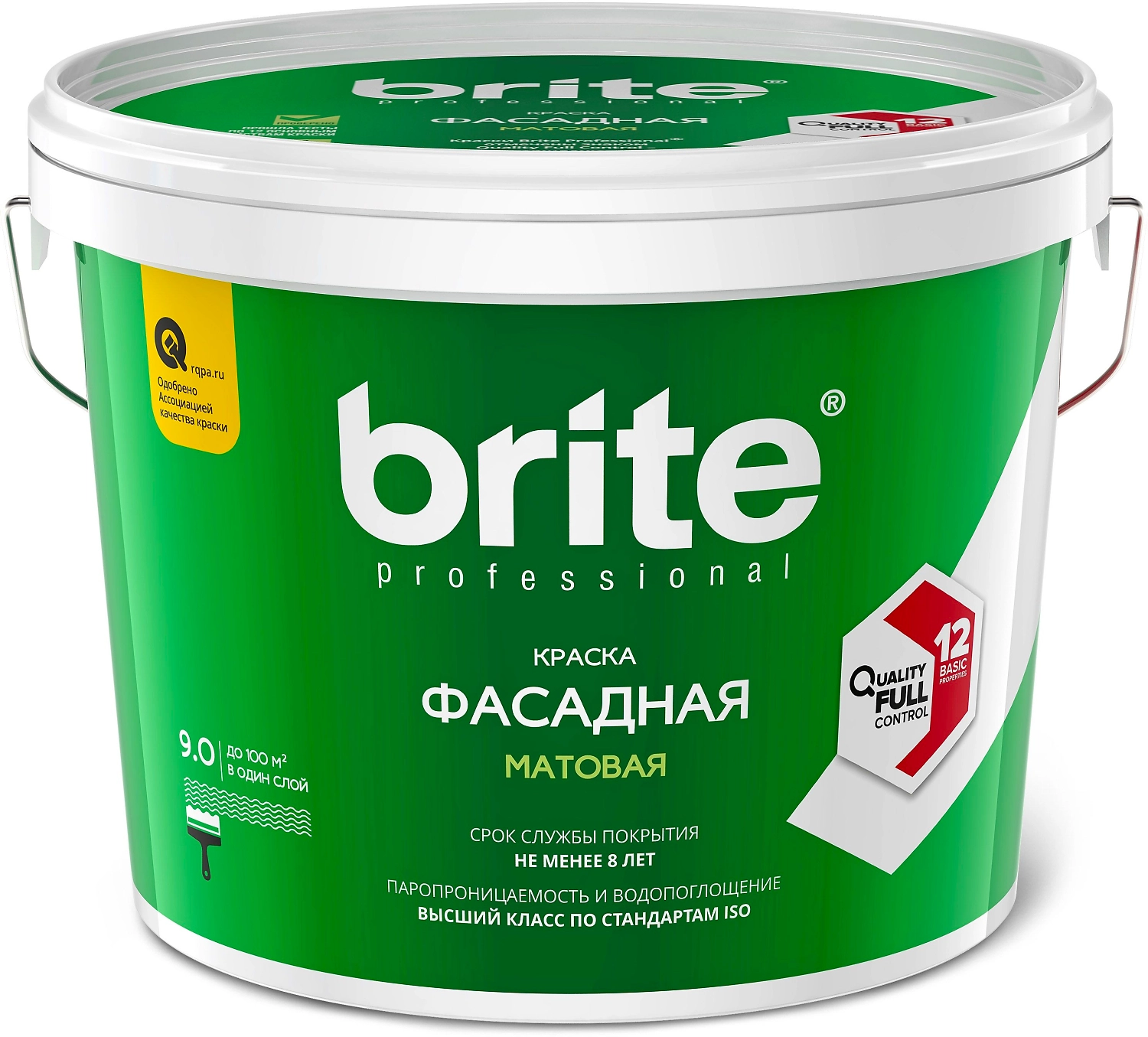 Краска фасадная матовая BRITE PROFESSIONAL белая база А ведро 9 л