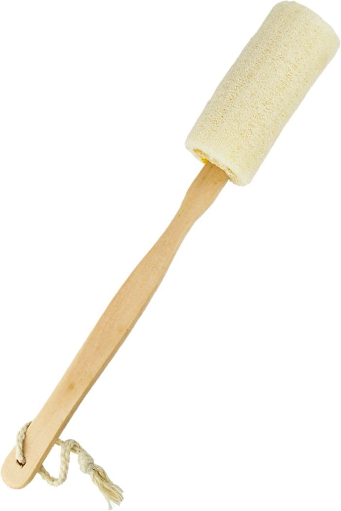 Мочалка натуральная из люфы с деревянной ручкой 36х6 см.