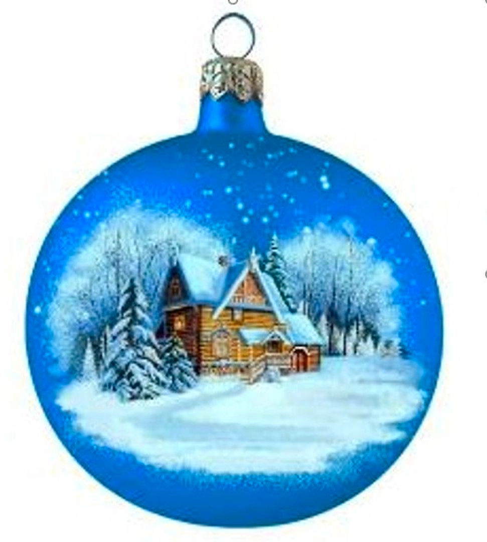 Новогодний шар Коломеев Домик в лесу 10 см в подарочной упаковке