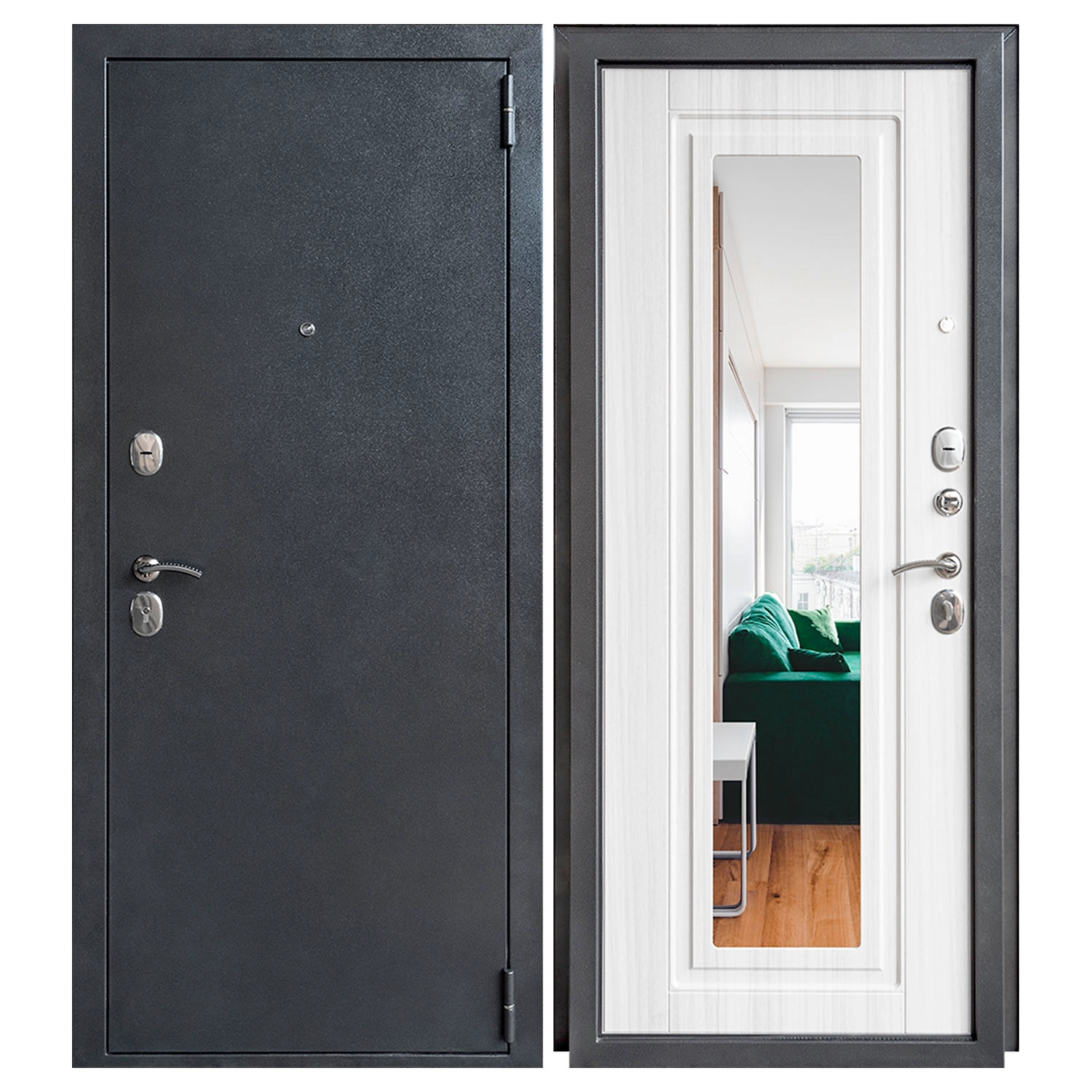 Дверь металлическая Дверной Континент ДК70 зеркало, бел.сандал 86х205 см, правая