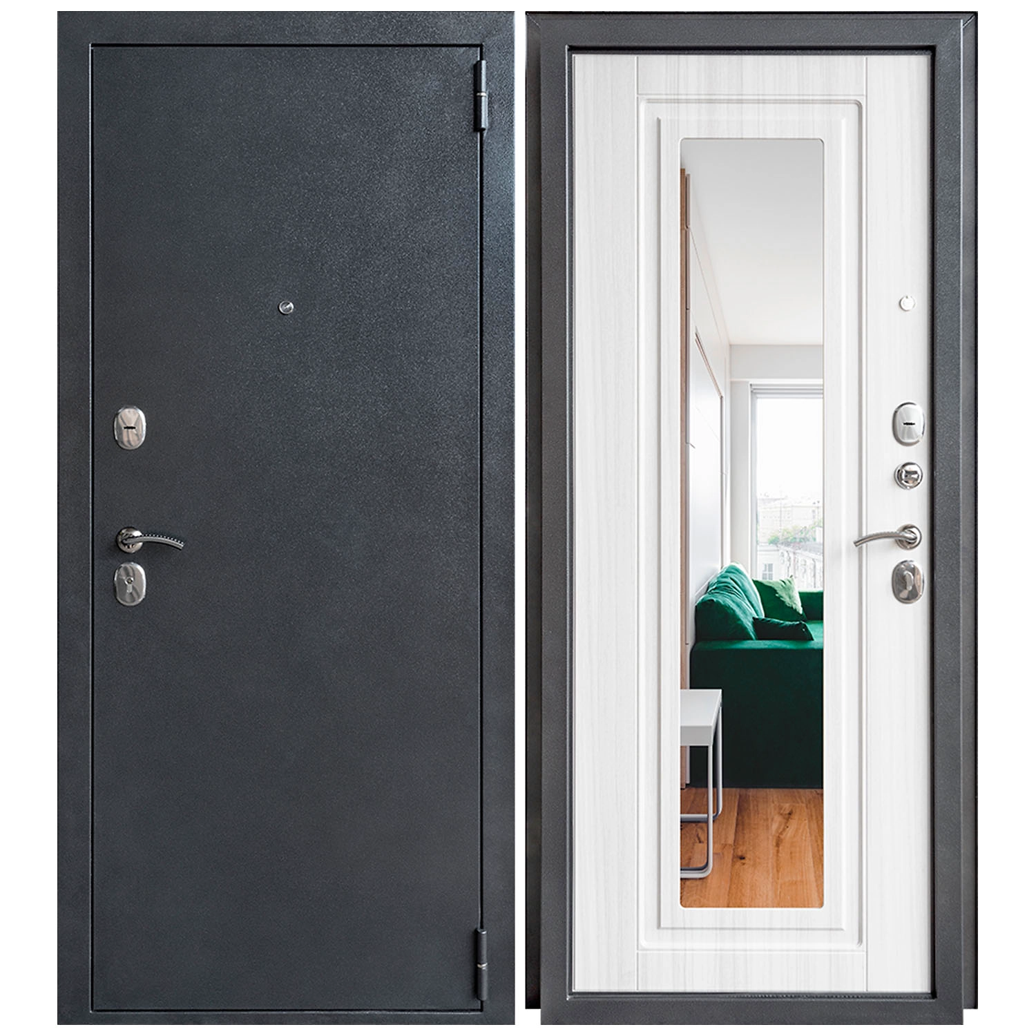 Дверь металлическая Дверной Континент ДК70 зеркало, бел.сандал 96х205 см, правая