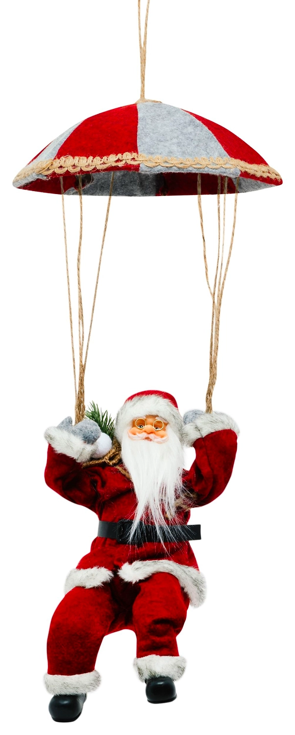 Дед Мороз красный интерактивный музыкальный с подарком на парашюте 61 см