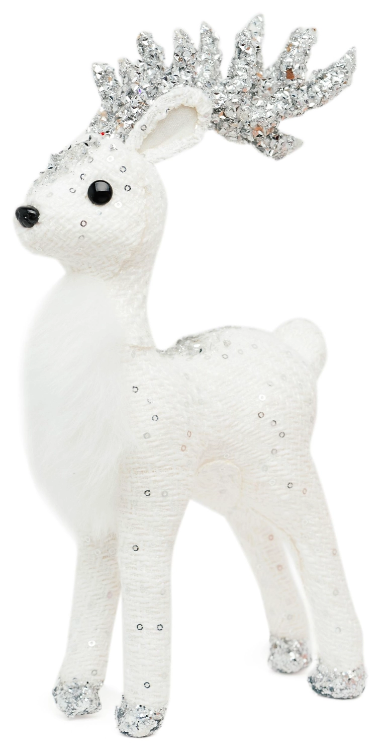 Новогодний Олень стоячий белый с серебрянными рогами 16,5x8x32 см