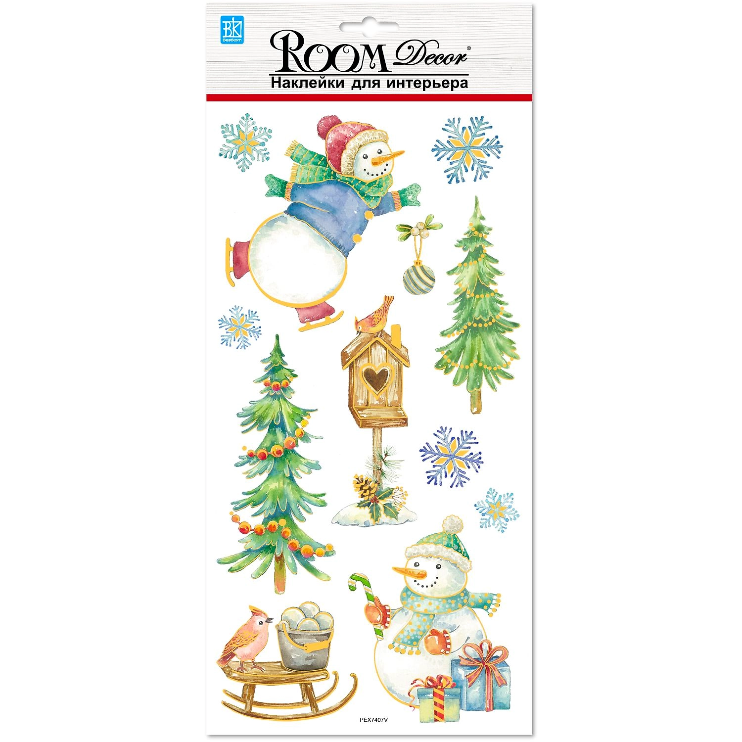 Наклейка Room Decor Акварельный Новый год 18х40 см