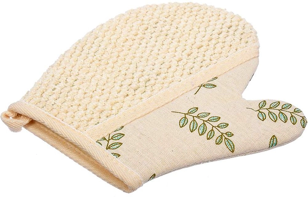 Мочалка с принтом для бани и сауны Банные штучки Листья варежка 18х21 см soft