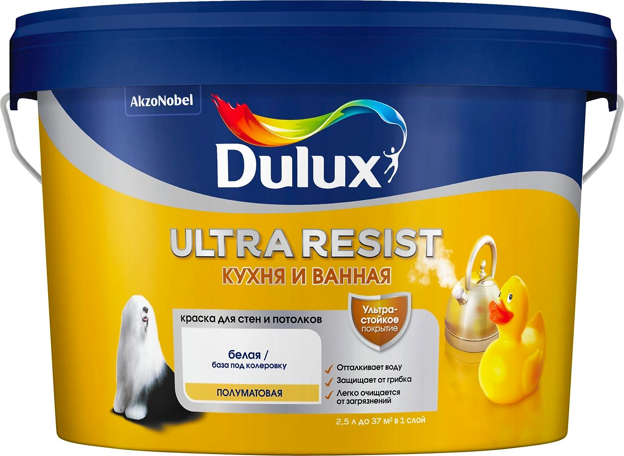 Краска Dulux Ultra Resist Кухня и Ванная полуматовая BC 2,25 л