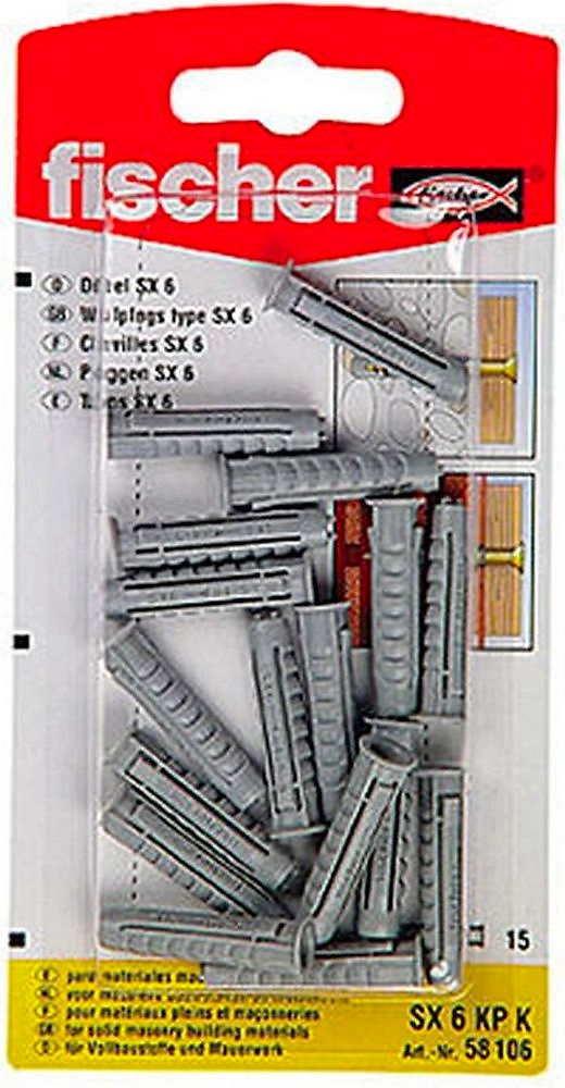 Дюбель универсальный распорный Fischer SX 6x30 мм 15 шт
