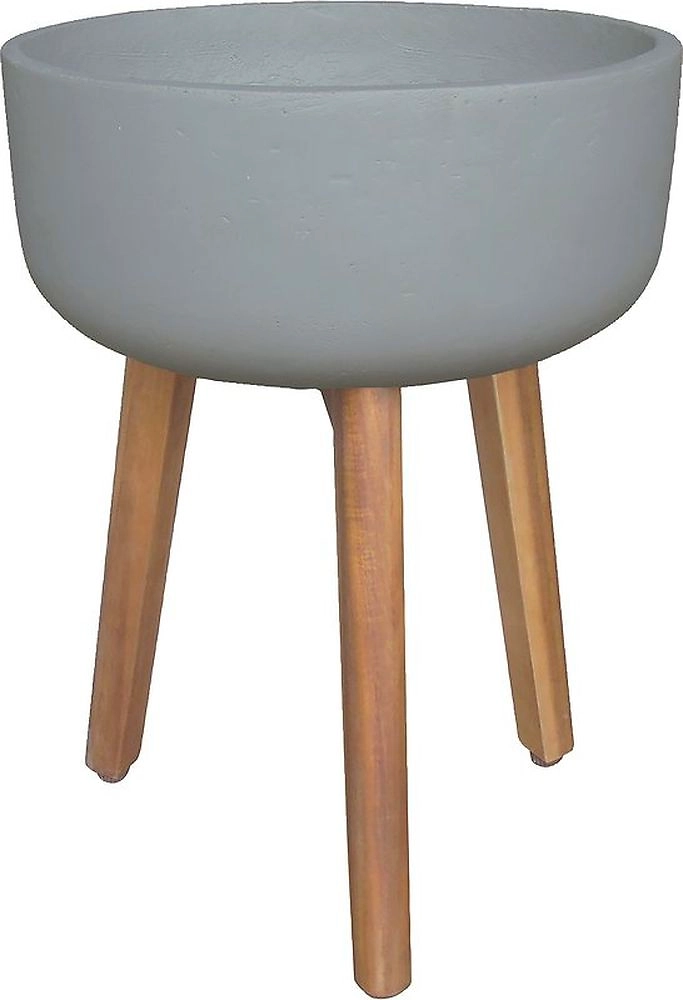 Горшок 38х38х74 см бетонный серый на деревянной ножке