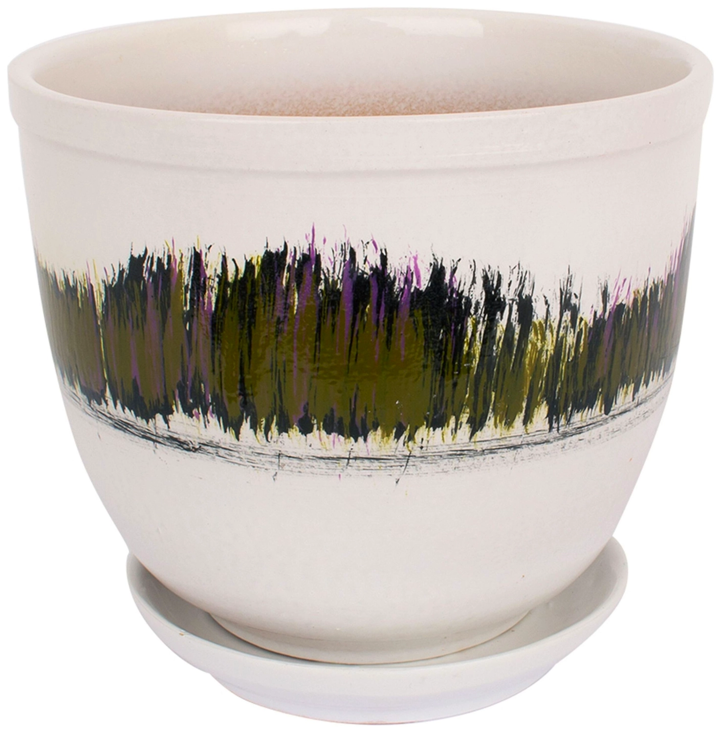 Горшок Сталкер d15,6 см 1,8 л керамический белый с поддоном