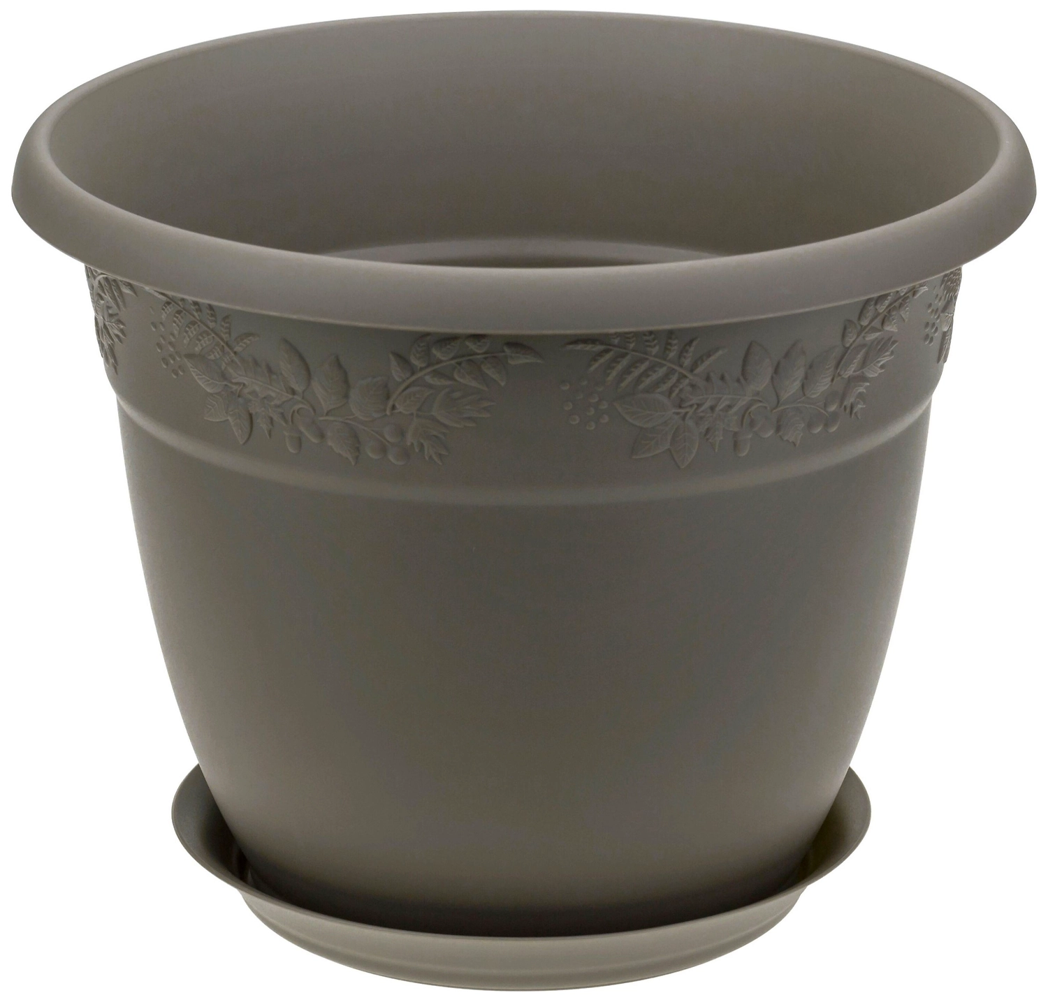 Кашпо IDEA РЯБИНА d22 см 3,6 л полипропиленовое серое с поддоном