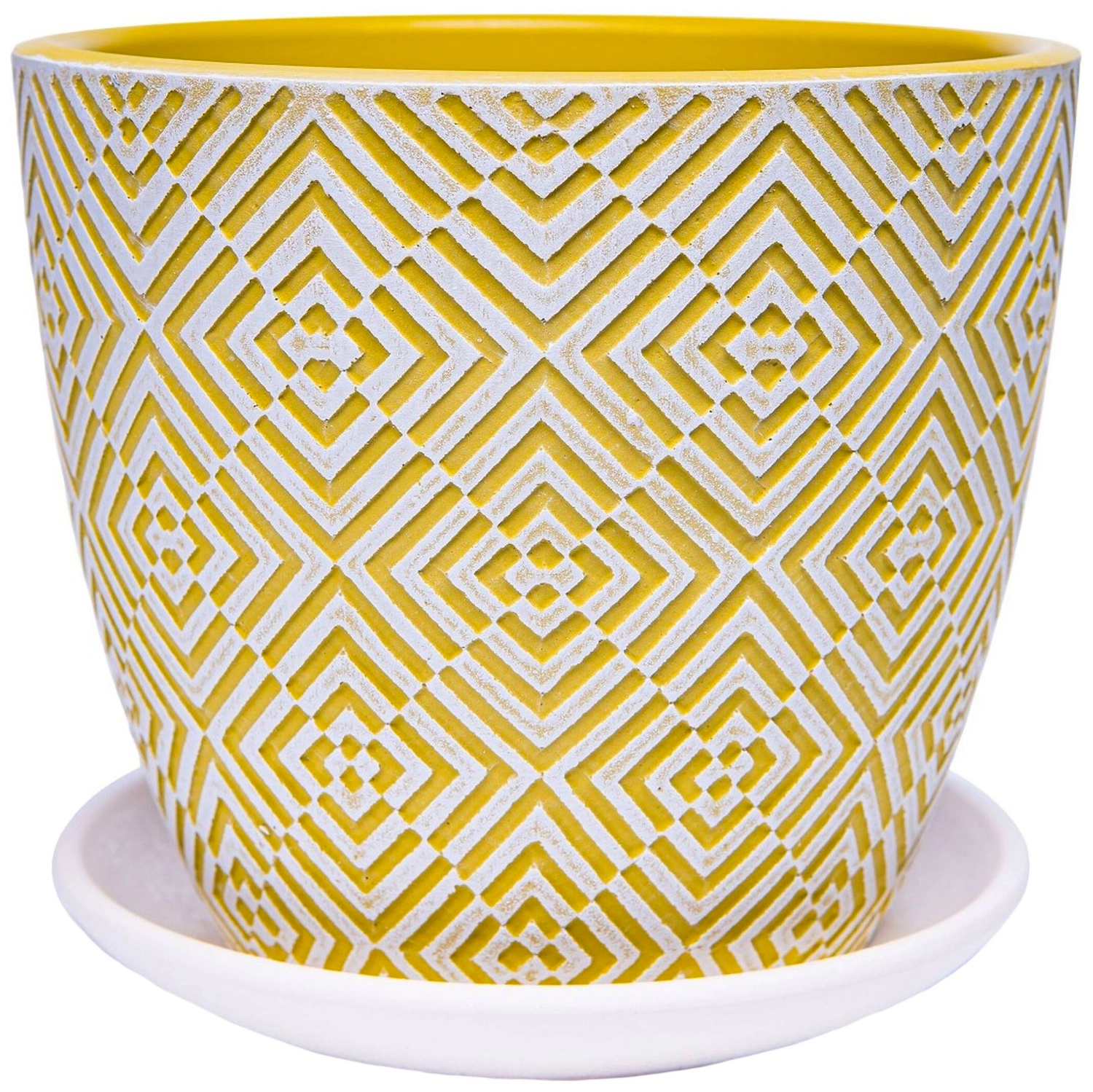 Горшок Квартет d18 см бетонный желтый с поддоном