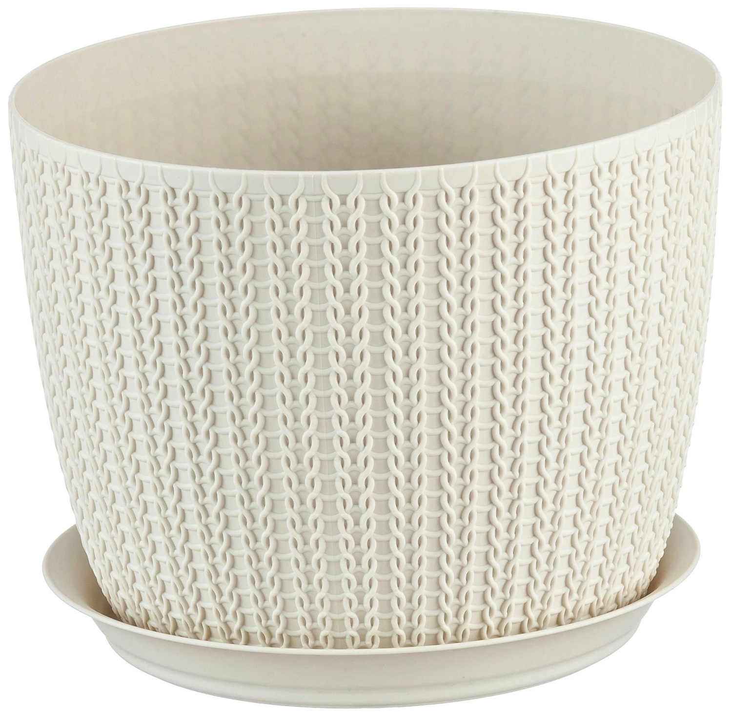 Кашпо IDEA Вязание d18 см 2,8 л полипропиленовое белое с поддоном