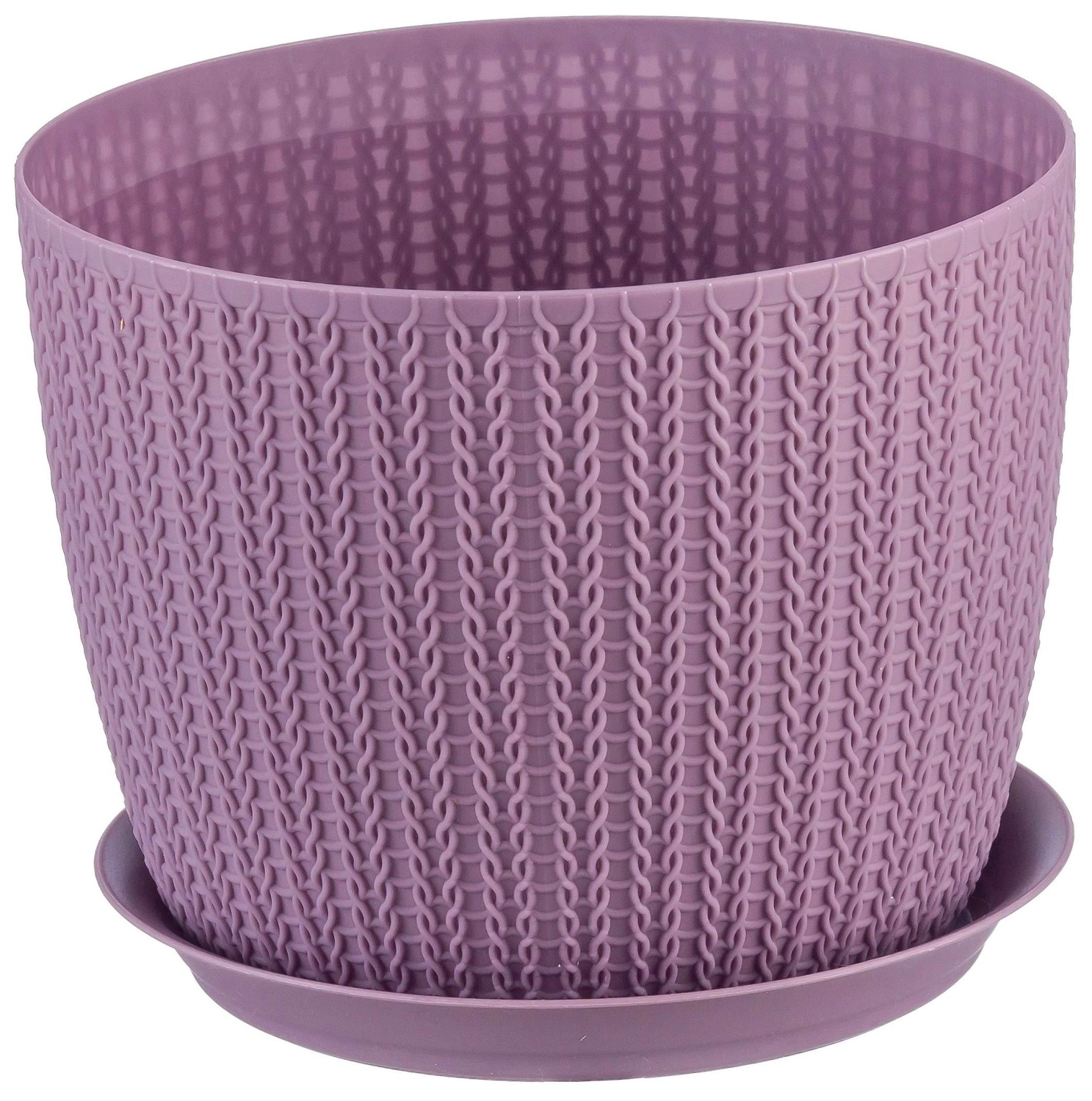 Кашпо полипропиленовое IDEA Вязание с поддоном пурпурное D21 H16,5 см