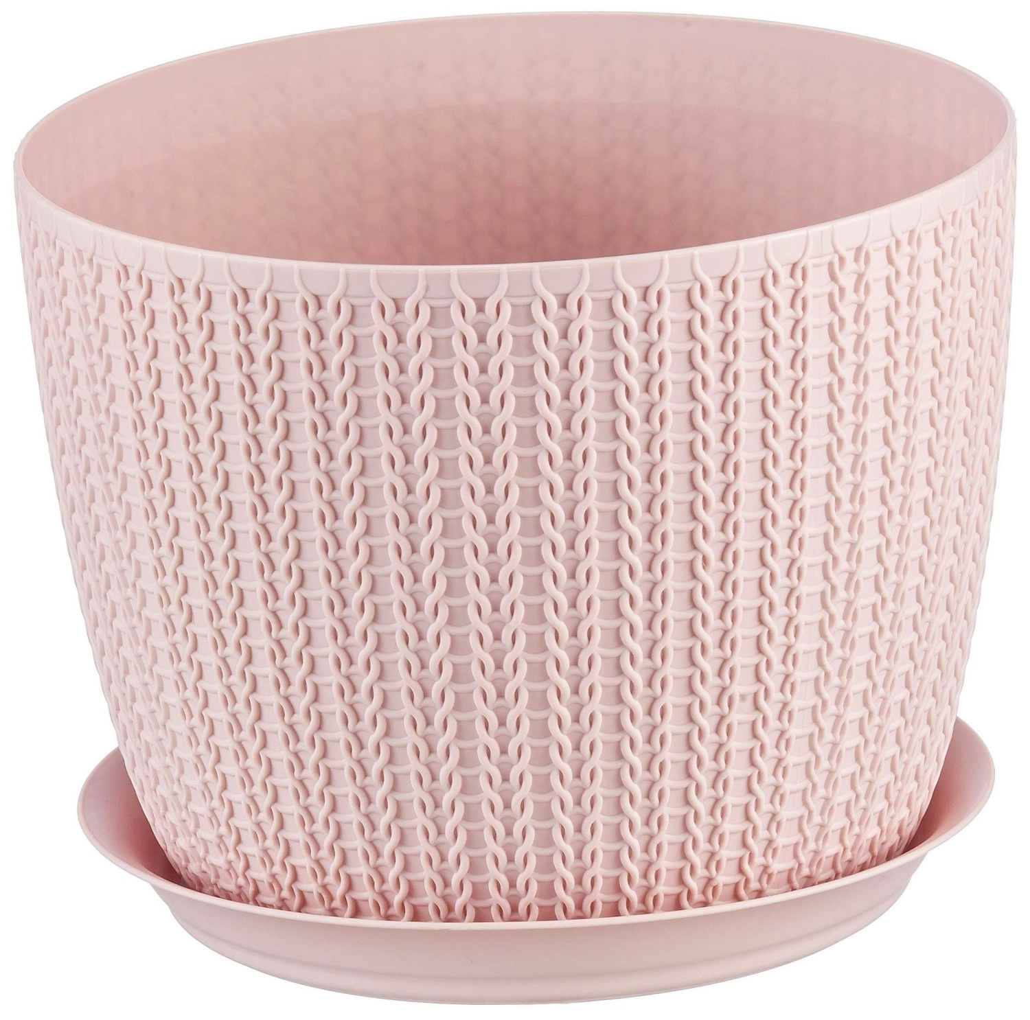 Кашпо полипропиленовое IDEA Вязание с поддоном чайная роза D21 H16,5 см
