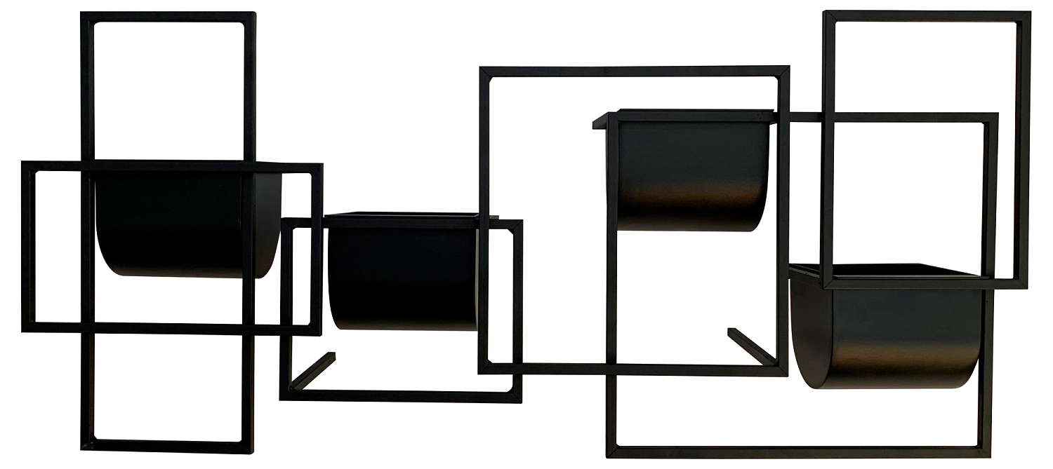 Кашпо W4 99x20x44 см пластиковое черное в металлическом каркасе