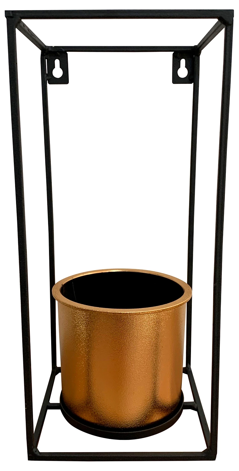 Кашпо W1 13,6х30 см пластиковое золотое в металлическом каркасе