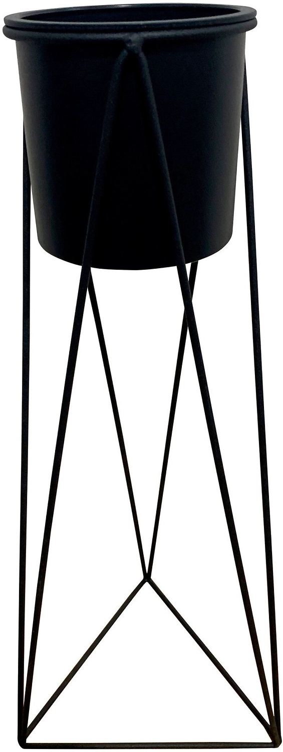 Кашпо пластиковое черное на металлической подставке H45 см