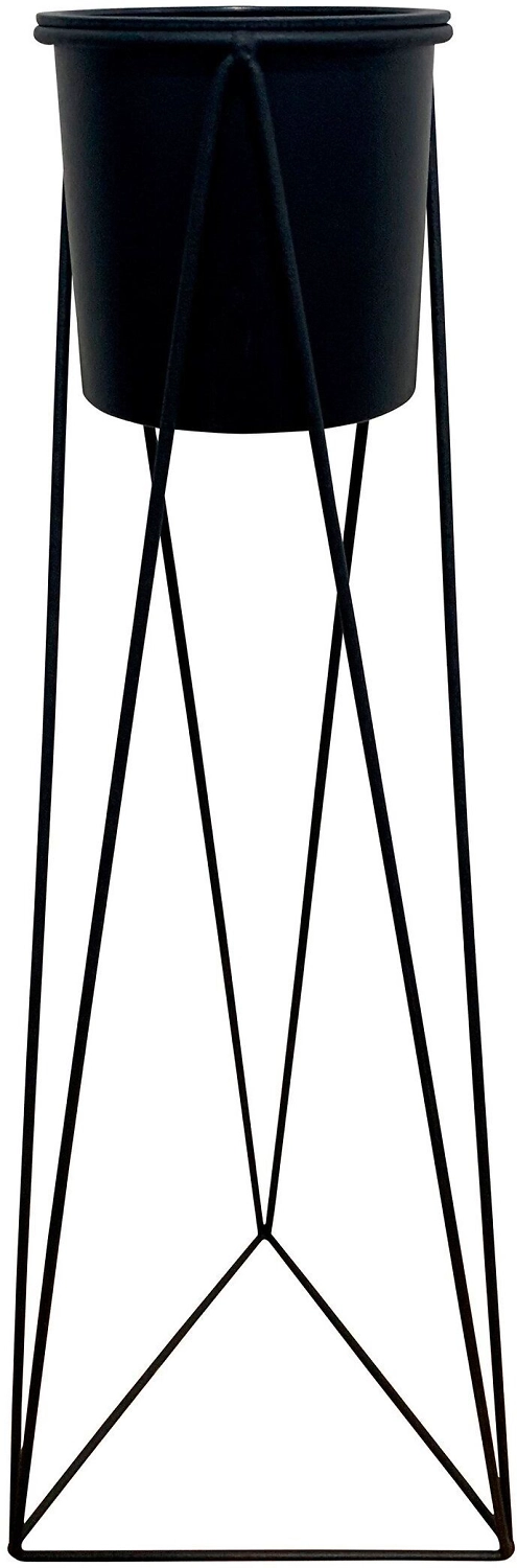 Кашпо пластиковое черное на металлической подставке H55 см