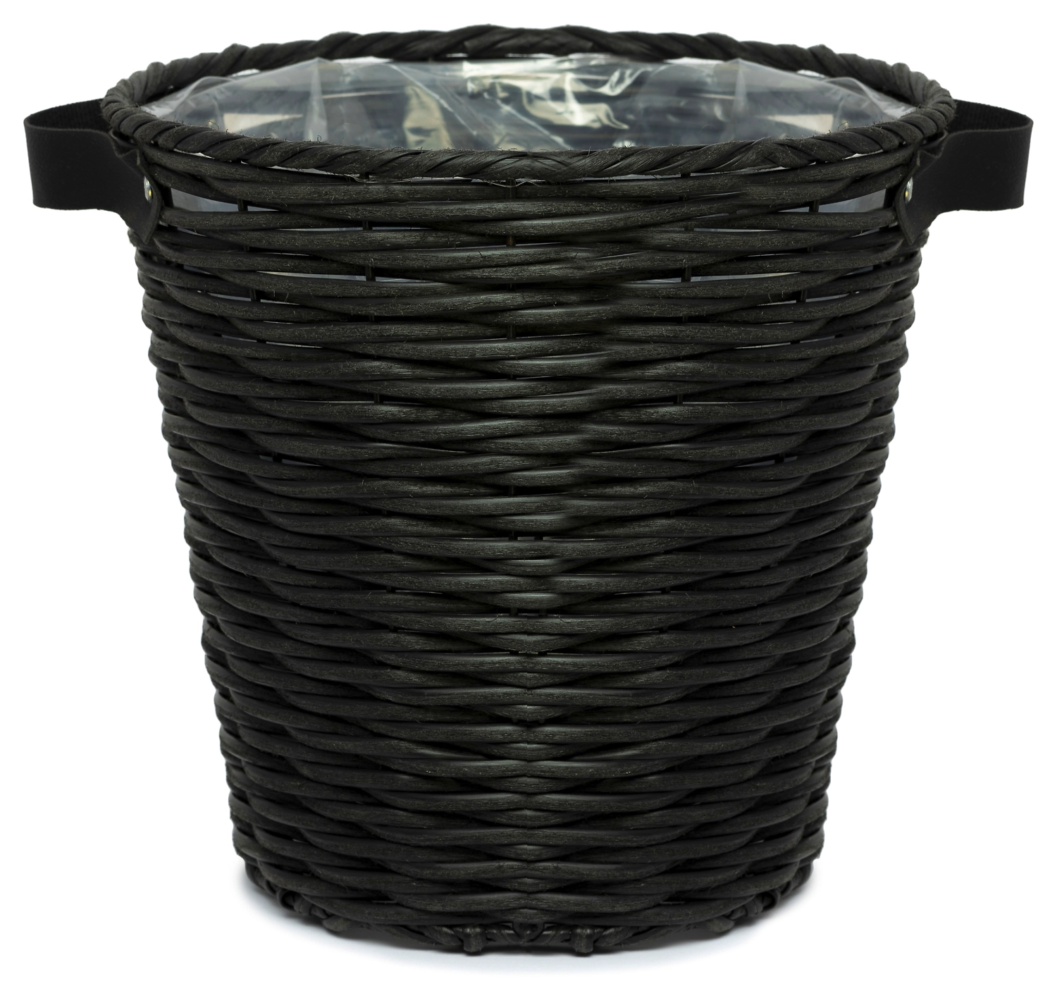 Кашпо плетеное с ручками черное d28 полипропиленовое черное