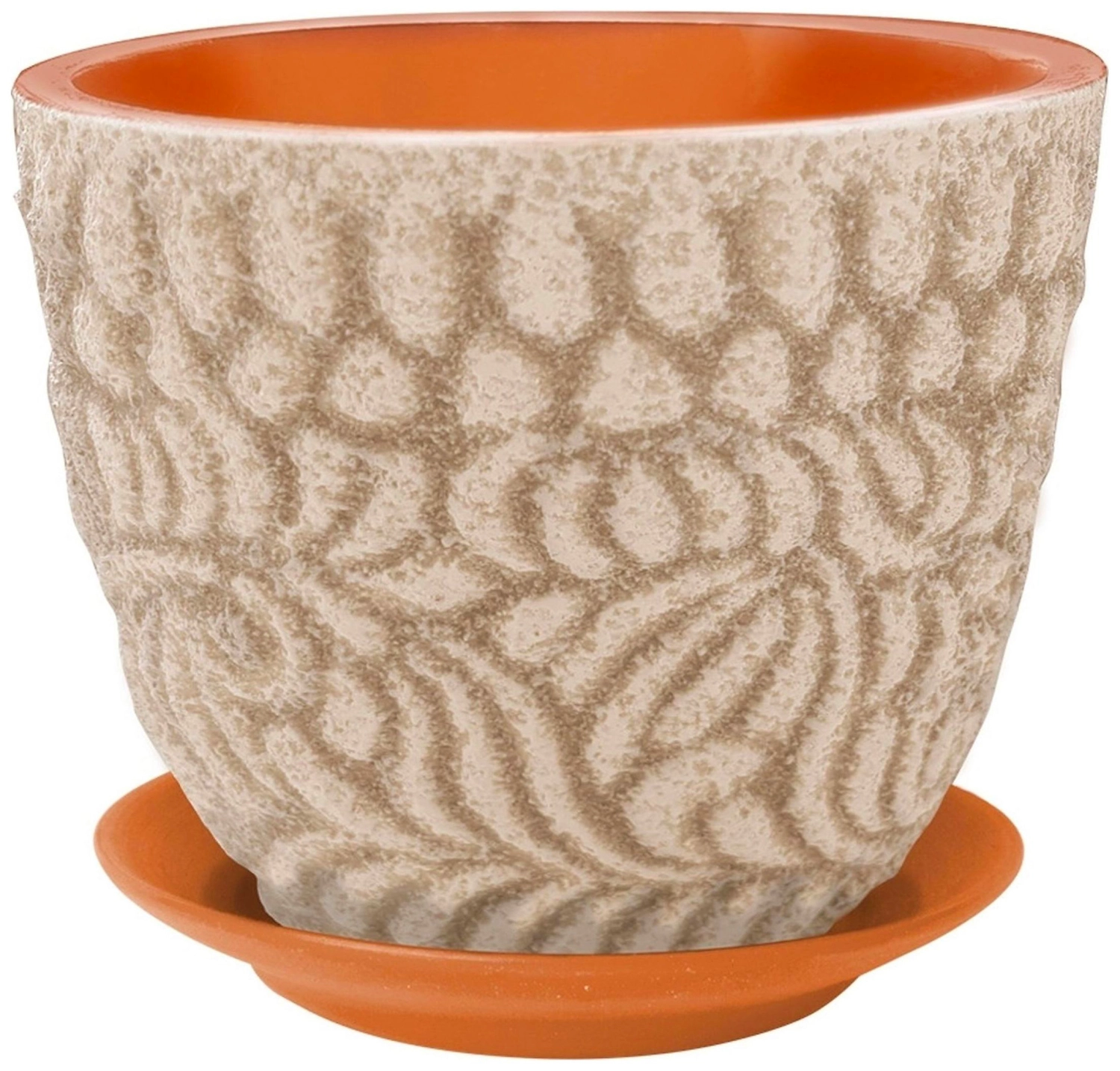 Кашпо Хохлома d14 см керамическое экрю с подставкой