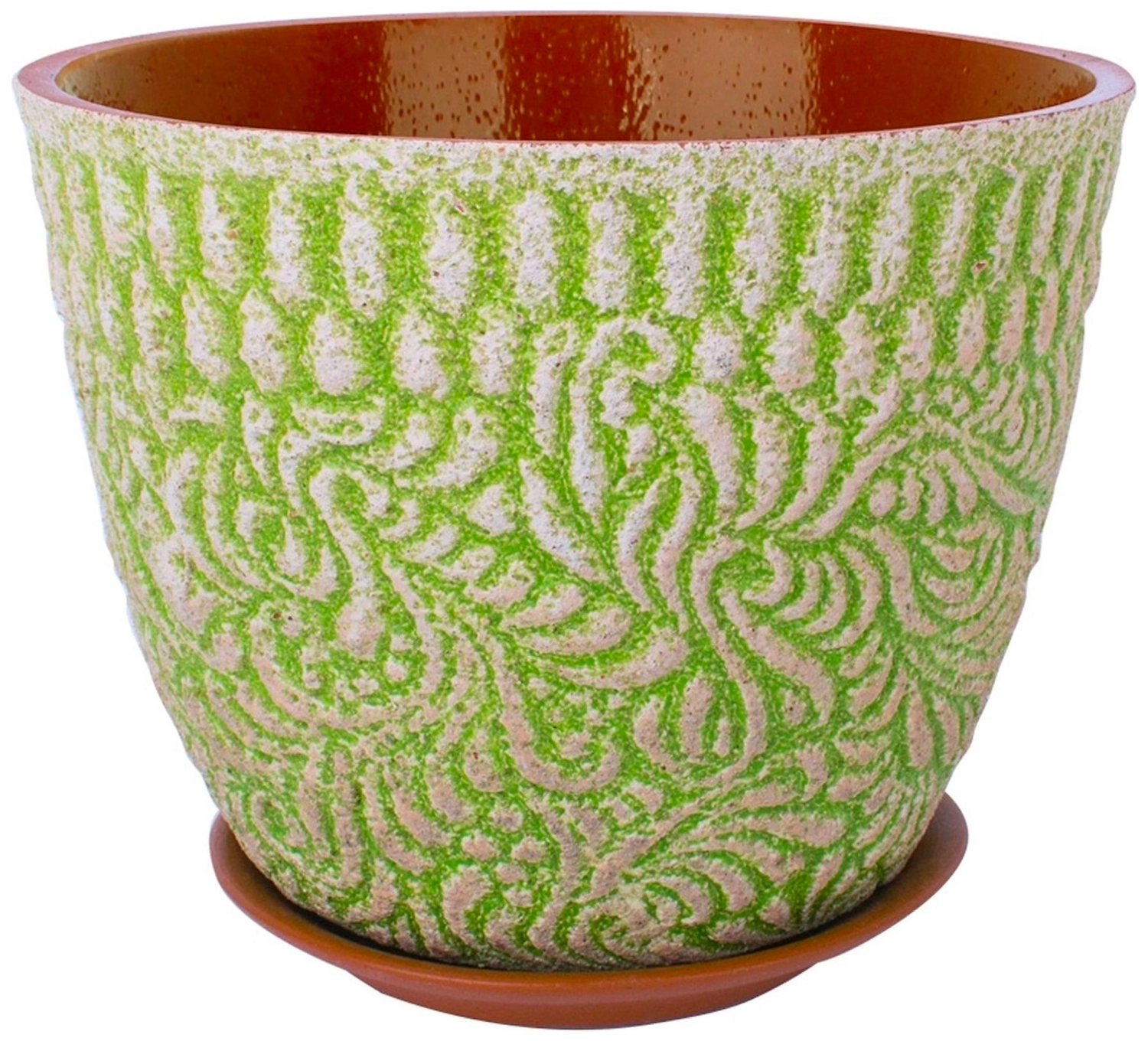 Кашпо Хохлома d17 см керамическое лайм с подставкой