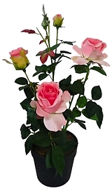 Искусственный цветок Роза светло-розовая 51 см в кашпо