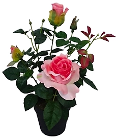 Искусственный цветок Роза светло-розовая 41 см в кашпо