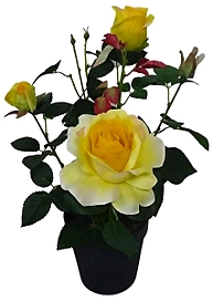 Искусственный цветок роза желтая 41 см в горшке
