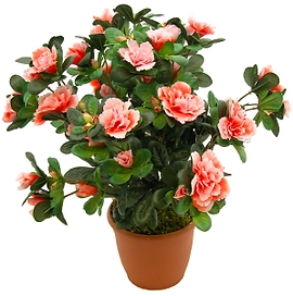 Искусственный цветок азалия оранжево-белая 30 см в горшке