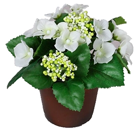 Искусственный цветок гортензия белая 15 см в горшке