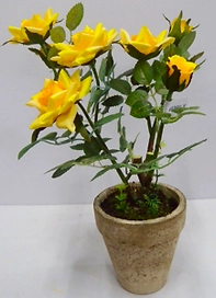 Искусственный цветок роза желтая 30 см в кашпо