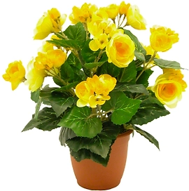 Искусственный цветок бегония желтая 33 см в горшке