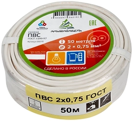 Провод силовой ПВС 2x0,75 кв. мм 50 м