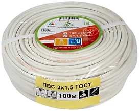 Провод силовой ПВС 3x1,5 кв. мм 100 м