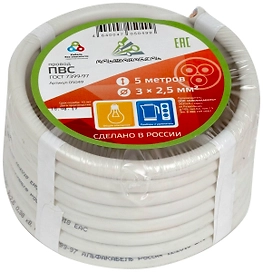 Провод силовой ПВС 3x2,5 кв. мм 5 м