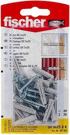 Дюбель универсальный распорный Fischer SX 5x25 мм с шурупом 20 шт