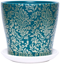 Горшок Винтаж d17 см керамический изумрудный с поддоном