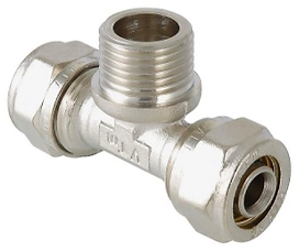 Тройник латунь никелированный VALTEC 3/4" х 20 мм