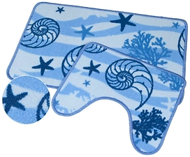 Комплект ковриков для ванной и туалета Морской мир 50х80 см ворсовый синий