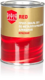Эмаль по металлу и ржавчине Стандарт 3 в 1 полуматовая красная 0,8 кг
