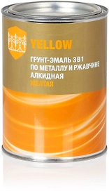 Эмаль по металлу и ржавчине Стандарт 3 в 1 полуматовая желтая 0,8 кг