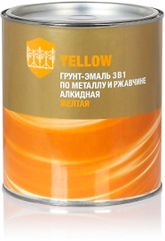 Эмаль по металлу и ржавчине Стандарт 3 в 1 полуматовая желтая 2,5 кг