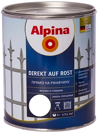 Эмаль по ржавчине ALPINA Прямо на ржавчину глянцевая ярко-белая 0,75 л