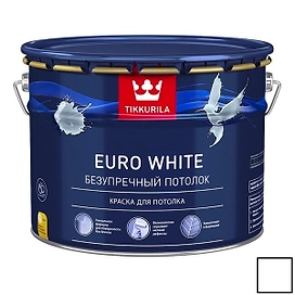 Краска интерьерная Tikkurila Euro White глубокоматовая белая 9 л
