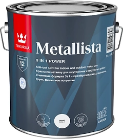 Краска по металлу и ржавчине Tikkurila Metallista глянцевая белая 2,5 л