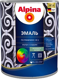 Эмаль по ржавчине Alpina 3 в 1 шелковисто-матовая белая 2,5 л
