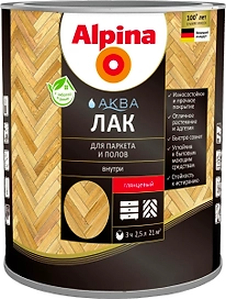 Лак акриловый для паркета и полов Alpina Аква прозрачный глянцевый 2,5 л