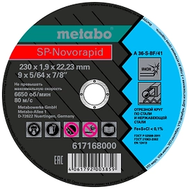 Отрезной диск по металлу Metabo SP-Novorapid 617168000 230х22,23x1,9 мм