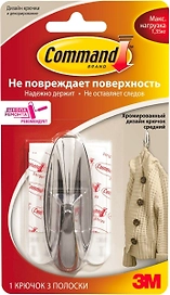 Крюк декоративный 3М Command хром 171х98х7 мм 1 шт