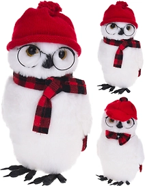 Сувенир сова в очках пластик красно-белая 14х13х23 см